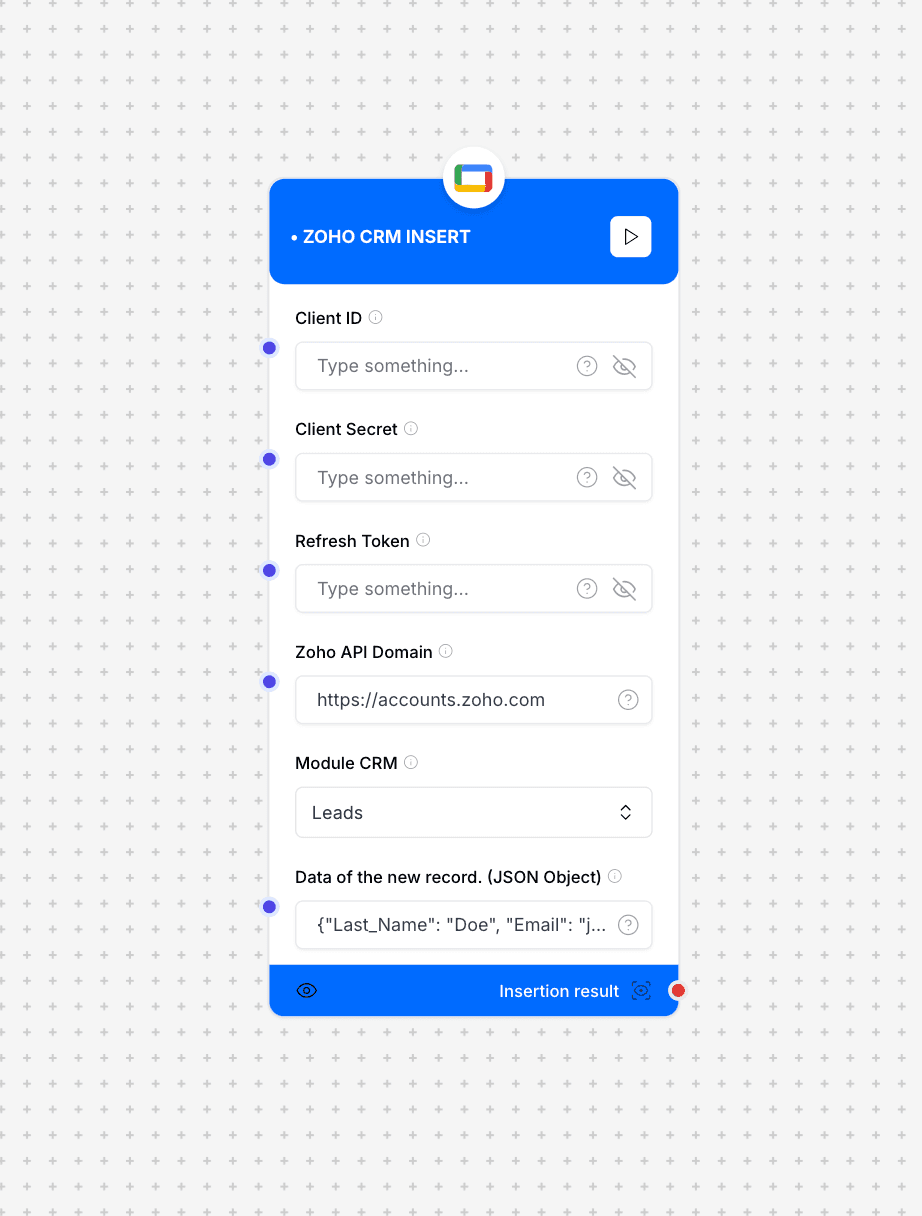 Zoho CRM Insert Connector Interface